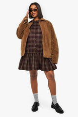 Plus Check Button Down Drop Hem Smock