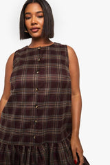 Plus Check Button Down Drop Hem Smock