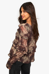 Leopard Ruffle Chiffon Blouse