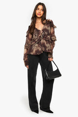 Leopard Ruffle Chiffon Blouse