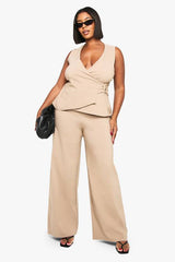 Plus Gold Detail Waistcoat And Wide Leg Trouser