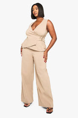 Plus Gold Detail Waistcoat And Wide Leg Trouser