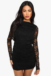 Lace Ruched Detail Backless Mini Dress