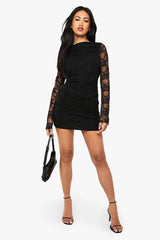 Lace Ruched Detail Backless Mini Dress