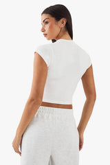 DSGN Studio Button Detail Embroidered Short Sleeve Top