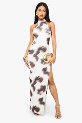 Animal Print Halter Neck Sleeveless Maxi Dress