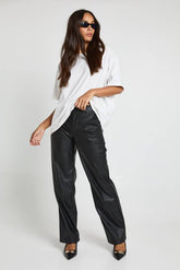 Faux Leather Straight Leg Trouser