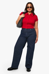 Plus Rib Collared Button Down Top
