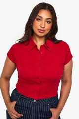 Plus Rib Collared Button Down Top