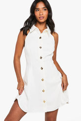 Petite Gold Button Tailored Sleeveless Shirt Mini Dress