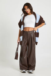 Petite Faux Leather Palazzo Trousers