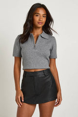 Petite Faux Leather Low Rise Skort