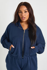 Plus Core Basic Boxy Balloon Sleeve Oversized Zip Through Hoodie