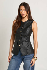 Faux Leather Gold Button Waistcoat