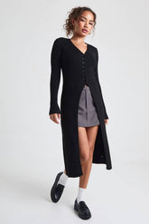 Longline Rib Knit Maxi Cardigan