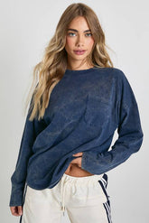 Acid Wash Pocket Detail Long Sleeve Top