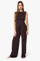 Maternity Rib Belted Sleeveless Lounge Jumpsuit