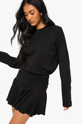 Long Sleeve Ruched Drop Waist T-shirt Dress