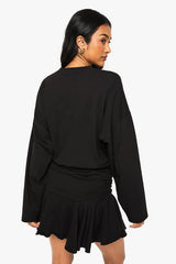 Long Sleeve Ruched Drop Waist T-shirt Dress