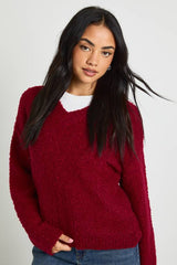 Soft Boucle Knit V Neck Oversized Jumper