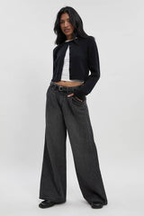 High Waist Supersoft Belted Pleated Wide Leg Jeans