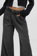 High Waist Supersoft Belted Pleated Wide Leg Jeans