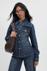 Cinched Waist Seam Detail Denim Jacket