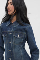 Cinched Waist Seam Detail Denim Jacket