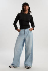 Petite Mid Waist Loose Fit Wide Leg Jean