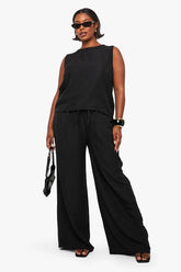 Plus Linen Look Boxy Vest and Wide Leg Trouser