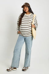 Maternity Striped Cotton Pocket Front Long Sleeve Top