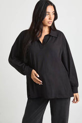 Maternity Heavy Cotton Button Detail Collared Rugby Top