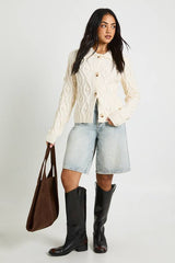 Chunky Cable Knit Collared Cardigan