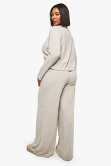 Plus Rib Button Cardigan Sleeve Top and Trouser Co-Ord