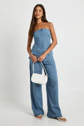 Pinstripe Bandeau & Wide Leg Trouser Co-Ord