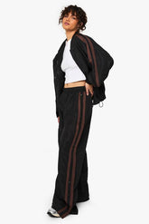 Nylon Side Stripe Button Through Straight Leg Jogger