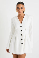 Long Sleeve Collarless Tailored Mini Dress