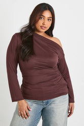 Plus Ruched Side Asymmetric Off The Shoulder Top