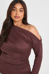 Plus Ruched Side Asymmetric Off The Shoulder Top