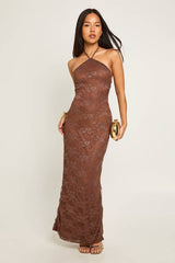 Petite Lace Halter Neck Maxi Column Dress