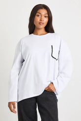 Plus Cotton Long Sleeve Top With Lace Pocket
