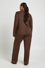 Plus Piping Detail Long Sleeve Shirt & Trouser Pyjama Set