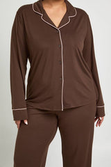 Plus Piping Detail Long Sleeve Shirt & Trouser Pyjama Set