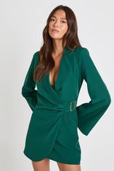 Tie Waist Flare Sleeve Blazer Dress