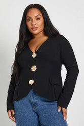 Plus Long Embellished Button Down Top