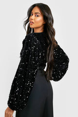 Volume Sleeve Velvet Sequin Bodysuit