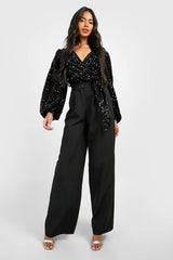 Volume Sleeve Velvet Sequin Bodysuit