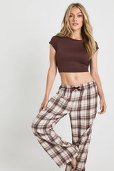 Petite Brushed Check Baby Tee & Trousers Pyjama Set