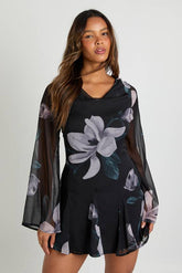 Floral Long Sleeve Chiffon Mini Dress