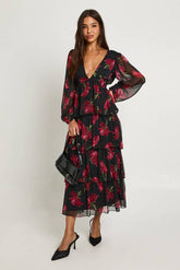 Floral Chiffon Ruffle Midaxi Dress